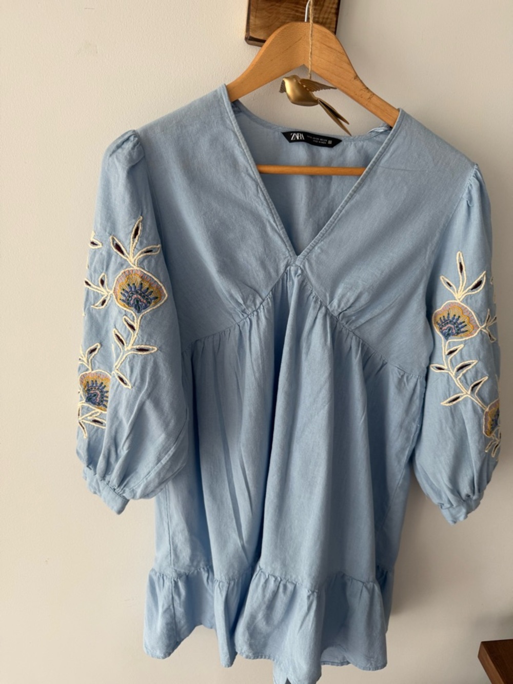 Zara Light Blue Embroidered Cotton Dress